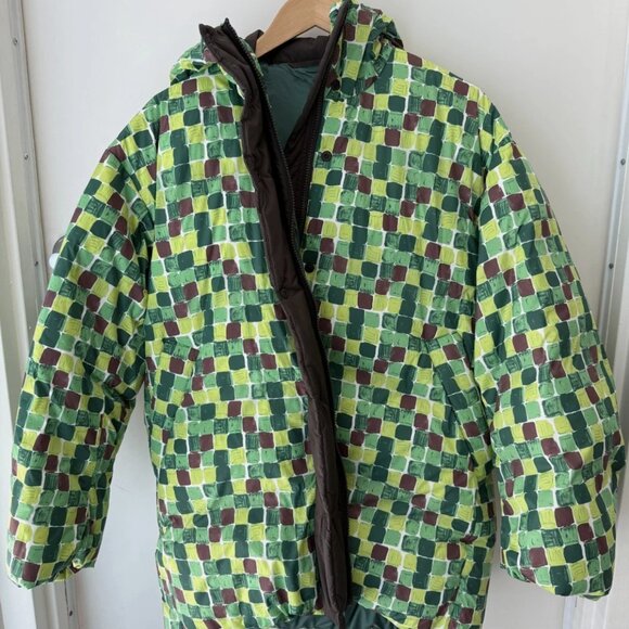 Uniqlo x Marni Oversized Down Hooded Coat Green Hand-Drawn Print S 4-10 - Picture 4 of 10